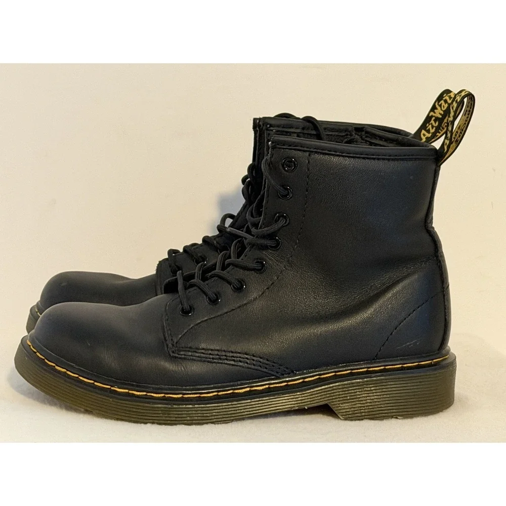 Dr Martens Black Leather Lace Up Boots Kids Size US 3 Black Zip 1460J
